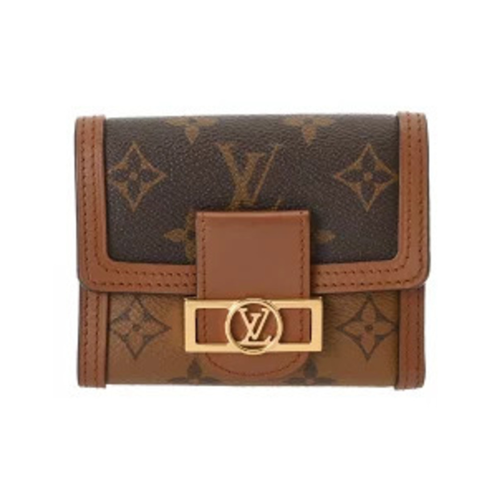 Louis Vuitton Monogram Reverse Portefeuille Dauphine Compact Brown Canvas Tri